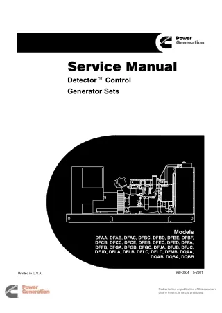 Cummins Onan DFBD Detector Control Generator Set Service Repair Manual