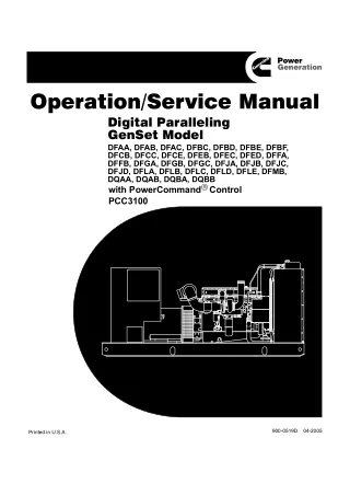 Cummins Onan DFED Generator Service Repair Manual