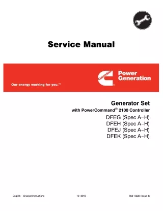 Cummins Onan DFEH Generator Set with Power Command 2100 Controller Service Repair Manual