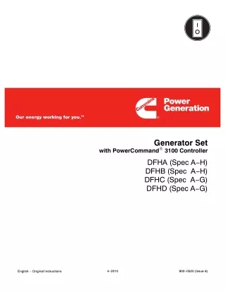 Cummins Onan DFHA Generator Service Repair Manual