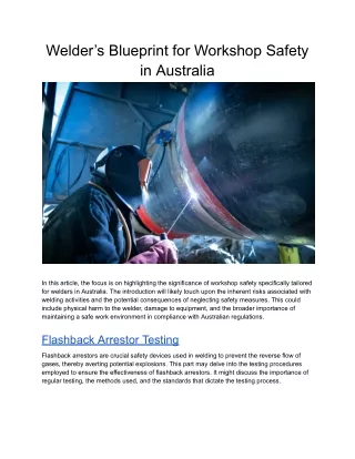 Welder’s Blueprint for Workshop Safety in Australia