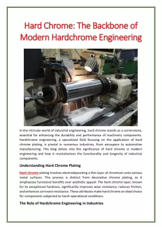 Hard Chrome: The Backbone of Modern Hardchrome Engineering