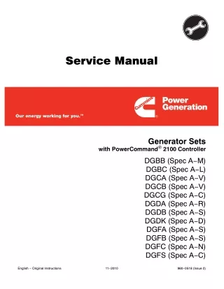 Cummins Onan DGBC Generator Set with Power Command 2100 Controller Service Repair Manual