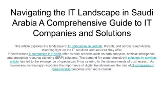 Navigating the IT Landscape in Saudi Arabia A Comprehensive Guide to IT Companies and Solutions