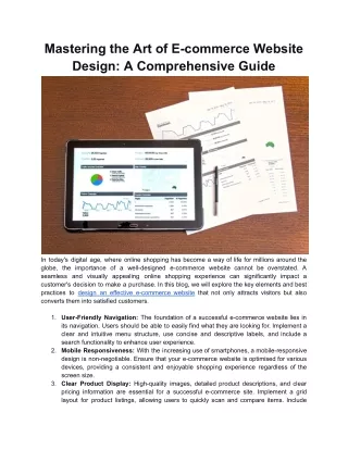 Mastering the Art of E-commerce Website Design: A Comprehensive Guide