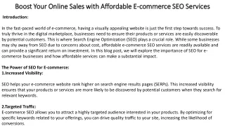 Boost Your Online Sales with Affordable E-commerce SEO Services