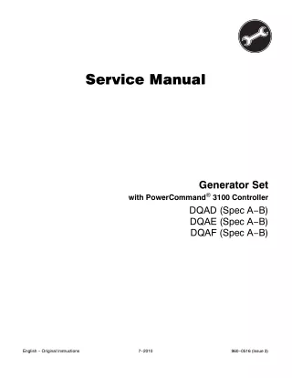 Cummins Onan DQAE Generator Set with Power Command 3100 Controller Service Repair Manual