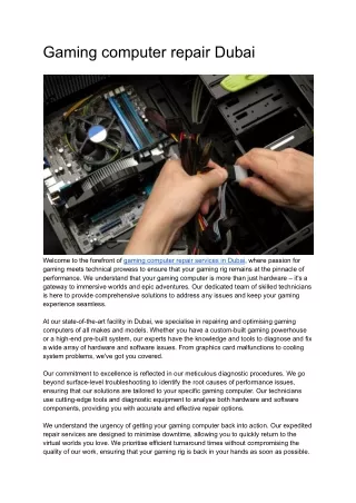 Gaming computer repair Dubai