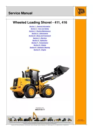 JCB 411 Wheeled Loading Shovel Service Repair Manual serial number 1241500 and up