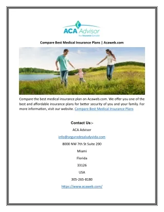 Compare Best Medical Insurance Plans | Acaweb.com