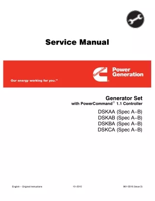 Cummins Onan DSKAB Generator Set with Power Command 1.1 Controller Service Repair Manual