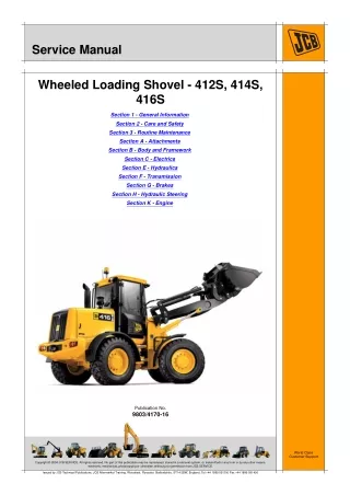 JCB 412S Wheeled Loading Shovel Service Repair Manual SN 535000 and up