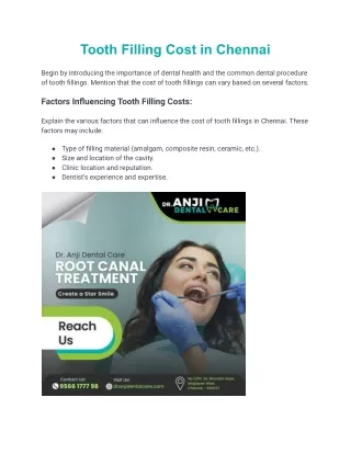 Tooth Filling Cost in Chennai