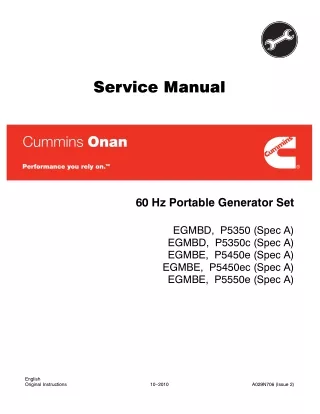 Cummins Onan EGMBD P5350c 60 Hz Portable Generator Set Service Repair Manual