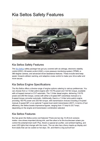 Kia Seltos Safety Features