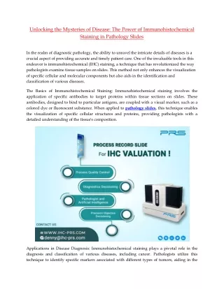 Unlocking the Mysteries of Disease The Power of Immunohistochemical Staining in Pathology Slides