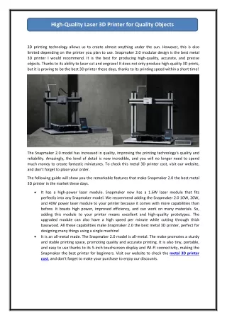 High-Quality Laser 3D Printer for Quality Objects