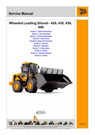 JCB 426 Wheeled Loading Shovel Service Repair Manual SN 531001