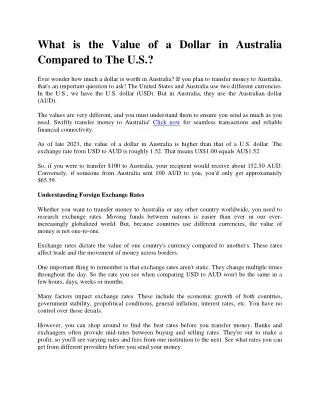 What is the Value of a Dollar in Australia Compared to The U.S.?