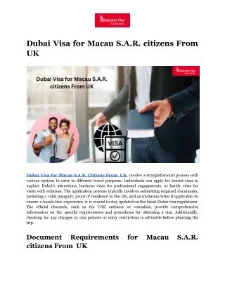 Dubai Visa for Macau S.A.R. citizens From  UK