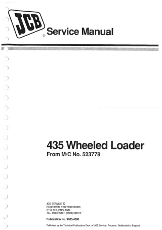 JCB 435 Wheeled Loader Service Repair Manual From MC NO.523778