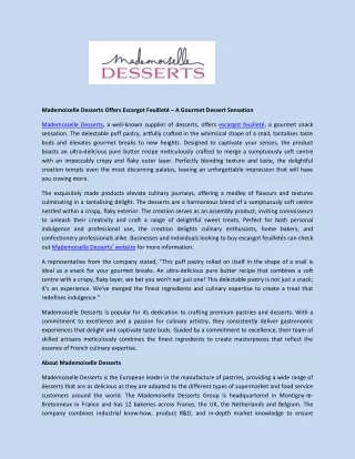 Mademoiselle Desserts Offers Escargot Feuilleté – A Gourmet Dessert Sensation