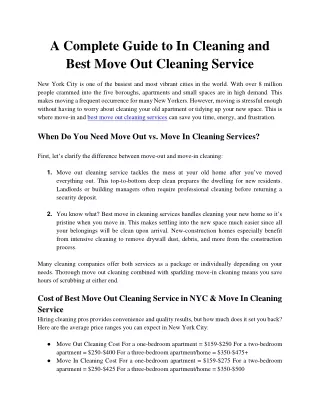 A Complete Guide to In Cleaning and Best Move Out Cleaning Service