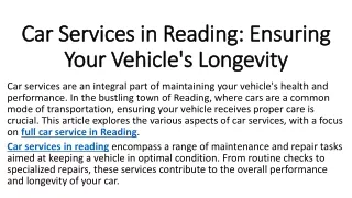 Car Services in Reading Ensuring Your Vehicle's Longevity