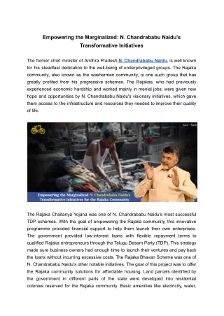 Empowering the Marginalized: N. Chandrababu Naidu's Transformative Initiatives