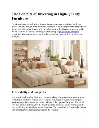 The Benefits of Investing in High-Quality Furniture