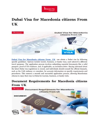 Dubai Visa for Macedonia citizens From  UK
