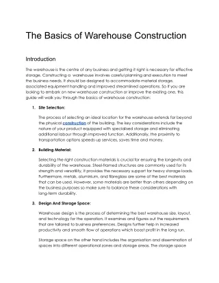 The Basics of Warehouse Construction