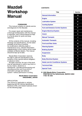 2002 Mazda6 Service Repair Manual