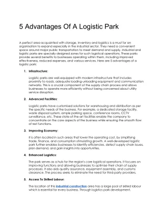 5 Advantages Of A Logistic Park