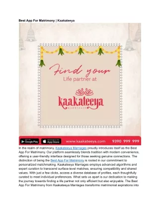 Best App For Matrimony _ Kaakateeya