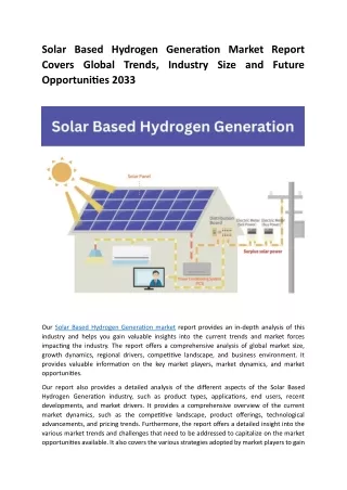 Solar Based Hydrogen Generation Market Size