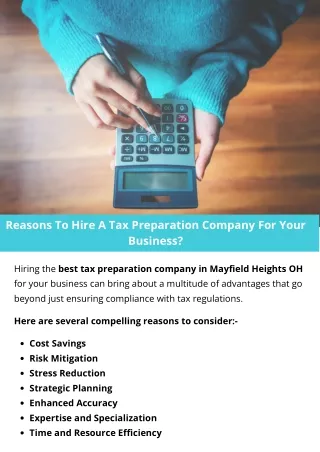 Reasons To Hire A Tax Preparation Company For Your Business?