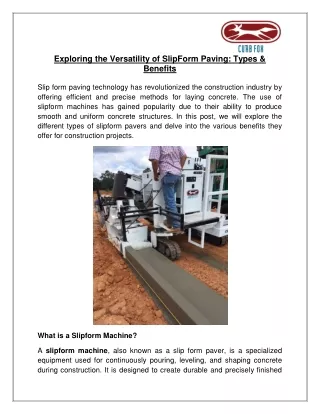 Exploring the Versatility of SlipForm Paving: Types & Benefits