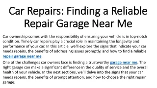 Car Repairs Finding a Reliable Repair Garage Near Me