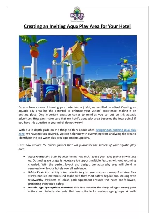 Empex Watertoys®- Creating an Inviting Aqua Play Area for Your Hotel