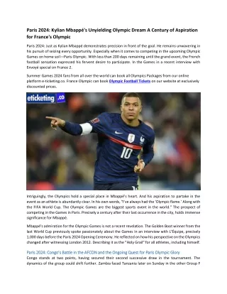 Paris 2024 Kylian Mbappé's Unyielding Olympic Dream A Century of Aspiration for France's Olympic