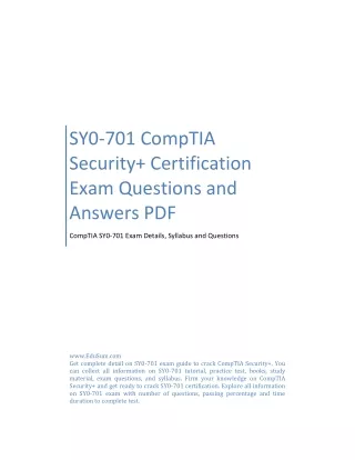 SY0-701 CompTIA Security  Certification Exam Questions and Answers PDF