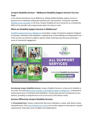 Carepro Disability Services  Melbourne Disability Support Services You Can Trust