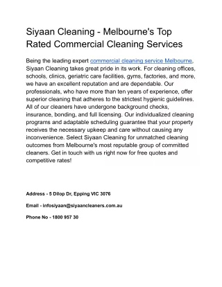 Siyaan Cleaning - Melbourne's Top Rated Commercial Cleaning Services
