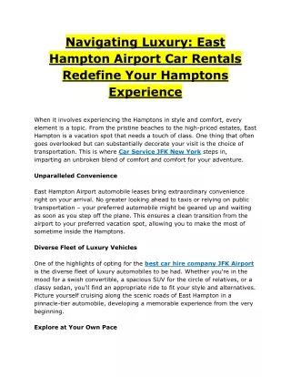 Navigating Luxury: East Hampton Airport Car Rentals Redefine Your Hamptons Exper