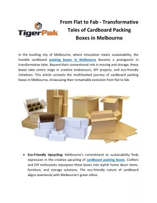 From Flat to Fab - Transformative Tales of Cardboard Packing Boxes in Melbourne