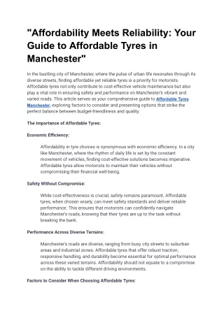 Affordable Tyres Manchester