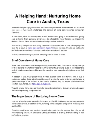 A Helping Hand Nurturing Home Care in Austin Texas