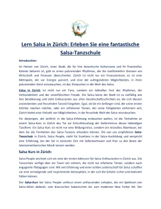 Lern Salsa in Zürich - Erleben Sie eine fantastische Salsa-Tanzschule