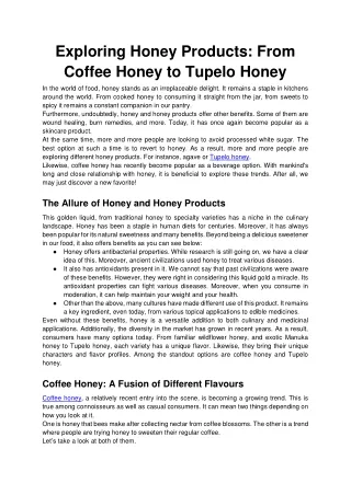 Exploring Honey Products From Coffee Honey to Tupelo Honey